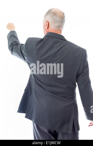 Rückansicht eines Geschäftsmannes, jemandem die Schuld Stockfoto