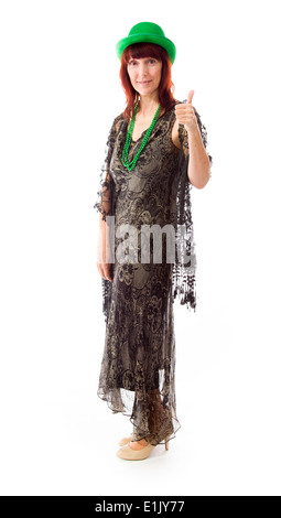 Reife Frau zeigt Daumen hoch Zeichen Stockfoto