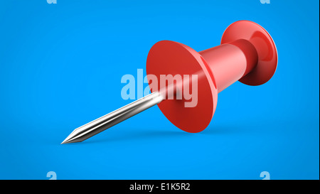 Rote Stecknadel auf blauem Grund. Stockfoto