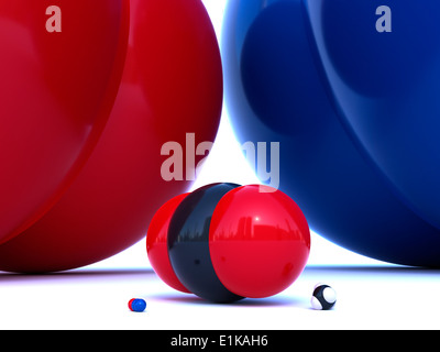 Molekulare Struktur von Kohlendioxid (Mitte) Methan (vorne rechts) und Lachgas (vorne links) mit Stickstoff (hinten rechts) Stockfoto