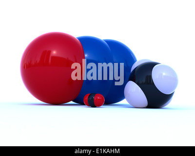 Molekulare Struktur des Gewächshauses Gase Kohlendioxid (vorne links) Methan (vorne rechts) und Lachgas (hinten) computer Stockfoto