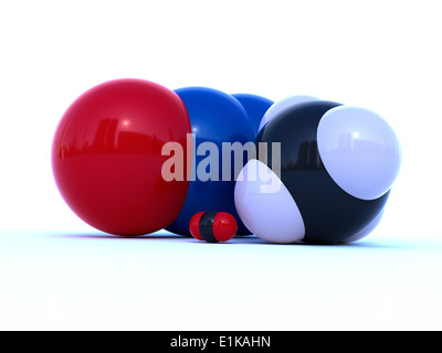 Molekulare Struktur des Gewächshauses Gase Kohlendioxid (vorne links) Methan (vorne rechts) und Lachgas (hinten) computer Stockfoto