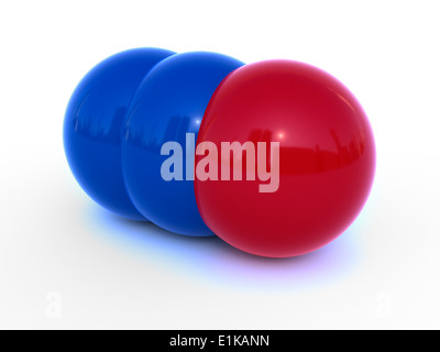 Molekulare Struktur von Lachgas mit Stickstoff (blau) und Sauerstoff (rot) Computer Grafik. Stockfoto