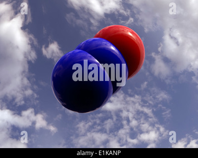 Molekulare Struktur von Lachgas mit Stickstoff (blau) und Sauerstoff (rot) Computer Grafik. Stockfoto