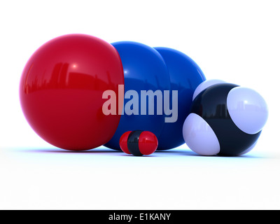 Molekulare Struktur des Gewächshauses Gase Kohlendioxid (vorne links) Methan (vorne rechts) und Lachgas (hinten) computer Stockfoto