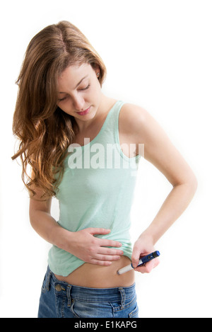 MODEL Release Teenage Mädchen mit Injektor-Injektor in der Taille. Stockfoto