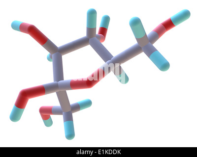 Molekülmodell Fruktose Fruchtzucker gefunden in vielen Pflanzen Atome als Stäbe dargestellt werden und sind farblich gekennzeichnet: Kohlenstoff (grau) Stockfoto