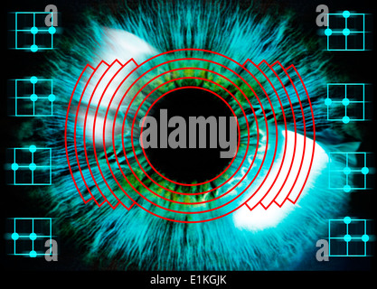 Biometrischen Auge Scan Computer Kunstwerk ein menschliches Auge zu scannenden Biometrie ist die Identifizierung von Personen durch ihren Körper Stockfoto