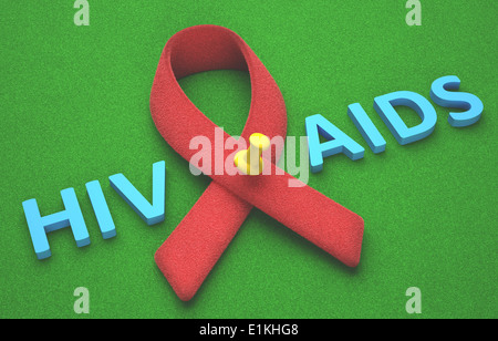 Die rote Schleife als Symbol für AIDS (erworbenes Immundefektsyndrom) und HIV (Human Immunodeficiency Virus) Kunstwerk Stockfoto