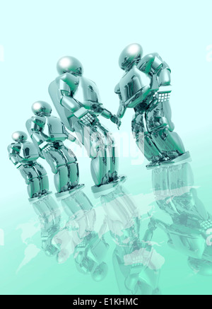Artwork von Robotern vor einem grünen Hintergrund. Stockfoto