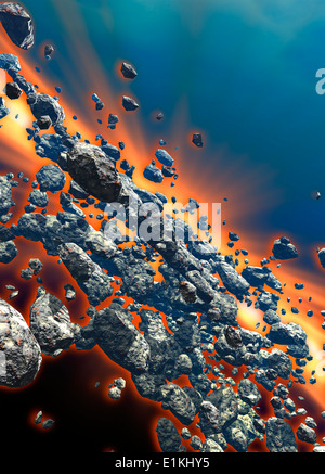 Kunstwerk von einem Meteor Storm im Deep Space. Stockfoto