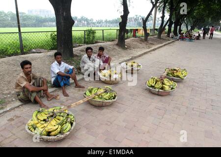 Dhaka 2014. Straßenhändler warten auf Kunden außerhalb Bangladesch Jatiyo Sangshad) Parlament (in Dhaka. Stockfoto