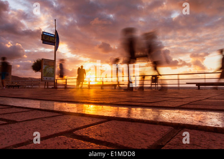 Sonnenuntergang-Serie von Las Canteras Strand in Las Palmas, Gran Canaria Stockfoto