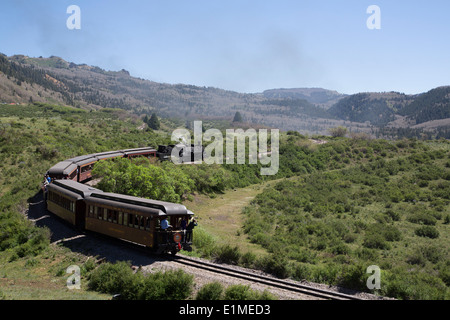 USA, New Mexico und Colorado, Cumbres & Toltec Scenic Railroad, National Historic Landmark, schmale Lehre, Dampflok Stockfoto