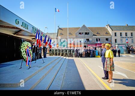 Arromanches, Frankreich. 6. Juni 2014. Niederländische König Willem-Alexander und Maxima Königin teilnehmen die d-Day-Gedenkfeier anlässlich des 70. Jahrestag der Landung der Alliierten am d-Day in Arromanches, Frankreich, 6. Juni 2014. Mehr als 75.000 britischen kanadische und andere Commonwealth-Truppen gelandet auf den Stränden der Normandie am 6. Juni 1944 neben den Vereinigten Staaten und der freien Franzosen in eine alliierte Invasion von mehr als 130.000. Bildnachweis: Dpa picture Alliance/Alamy Live News Stockfoto