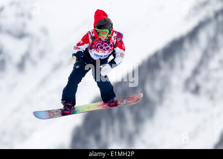 Jenny Jones (GRB) Bronze-Medaillengewinner im Wettbewerb mit Damen Snowboard Slopestyle auf die Olympischen Winterspiele Sotschi 2014 Stockfoto