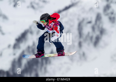 Jenny Jones (GRB) Bronze-Medaillengewinner im Wettbewerb mit Damen Snowboard Slopestyle auf die Olympischen Winterspiele Sotschi 2014 Stockfoto