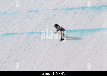 Jamie Anderson (USA)-Olympia-Sieger im Wettbewerb mit Damen Snowboard Slopestyle auf die Olympischen Winterspiele Sotschi 2014 Stockfoto