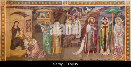 TREVISO, Italien - 18. März 2014: Fresko der Anbetung der Könige (1370) in Sankt Nikolaus oder Kirche San Nicolo. Stockfoto