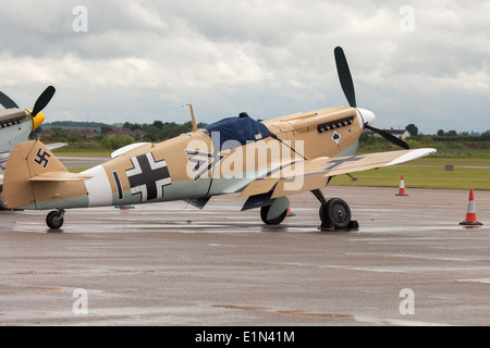 Messerschmitt Bf 109, auch bekannt als die ME 109, German World War Two Jagdflugzeug der Luftwaffe auf der Duxford Airshow Stockfoto