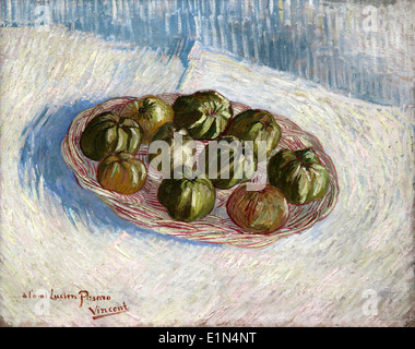 Korb mit Äpfeln.(1887) von Vincent van Gogh.(1853-1890.) Mit seiner handschriftlichen Widmung „à l'ami Lucien Pissarro“ in der linken unteren Ecke. Stockfoto