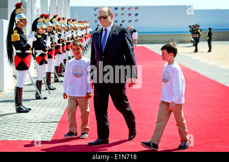 Normandie, Frankreich. 6. Juni 2014. Fürst Albert II. von Monaco anlässlich des 70. Jahrestages des d-Day Landungen, am Sword Beach, Ouistreham, Normandie, Frankreich, 6. Juni 2014. Bildnachweis: Dpa picture Alliance/Alamy Live News Stockfoto