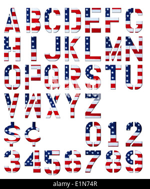 Buchstaben, Zahlen und Dollar & Cent Zeichen ausgeschnitten aus USA-Flagge, wie Sie in der Regel in der amerikanischen Politik eingesetzt. Stockfoto