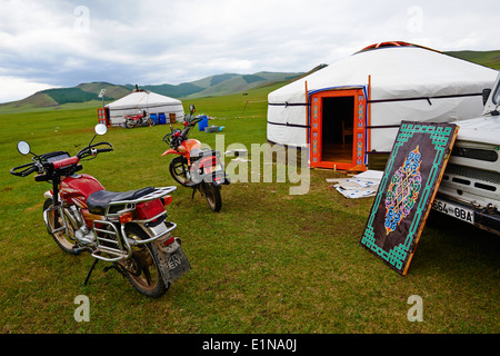 Mongolei, Ovorkhangai Provinz, Okhon Tal, Nomadencamp Stockfoto