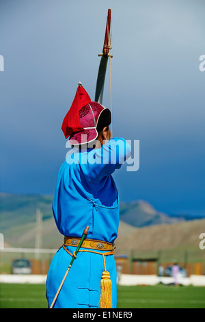 Mongolei, Zavkhan Provinz, Uliastay, Bogenturnier Stockfoto