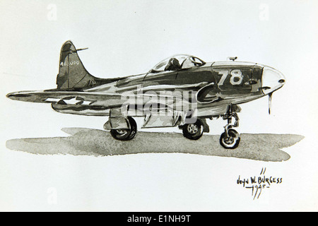 John W. Burgess Special Collection Photo auf der Rückseite steht schriftlich ''XP-80 / 1st Lockheed Jet (siehe Original w/c)'. Der Lockheed P-80 Shooting Star war der erste Düsenjäger, der von den United States Army Air Forces operativ eingesetzt wurde. Stockfoto