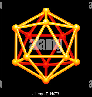 Ikosaeder Gold dreidimensionale Form - platonischen Festkörper in Geometrie, ein Polyeder mit zwanzig dreieckige Flächen Stockfoto