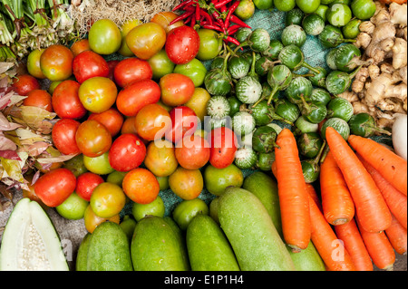 Frisches Bio-Gemüse, Kräuter und Gewürze auf asiatischen Lebensmittelmarkt Stockfoto