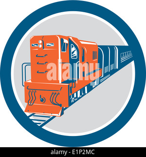 Illustration einer Diesel-Zug von vorne eingestellt im inneren Kreis auf isolierten weißen Hintergrund getan im retro-Stil angezeigt. Stockfoto