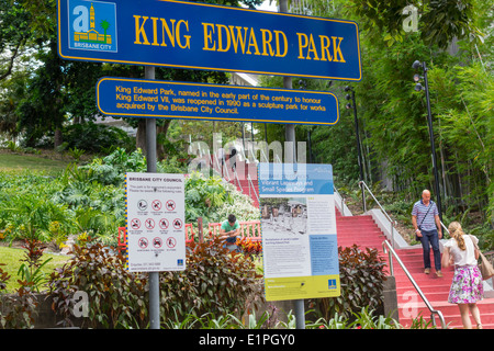 Brisbane Australien CBD, King Edward Park, Männer männlich, Schild, Treppen Treppe, AU140314035 Stockfoto