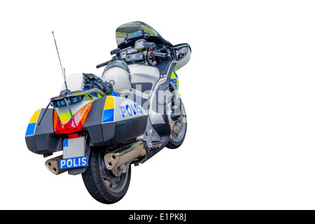 Schwedische Polizeimotorrad isoliert Stockfoto