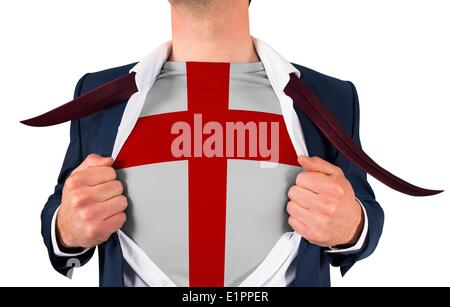 Geschäftsmann Eröffnung Hemd England Flagge zeigen Stockfoto