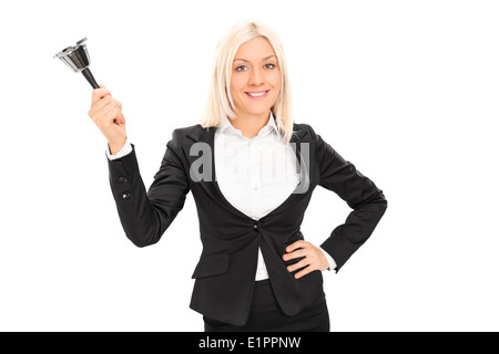 Frau im schwarzen Anzug, ein Mittag-läuten Stockfoto