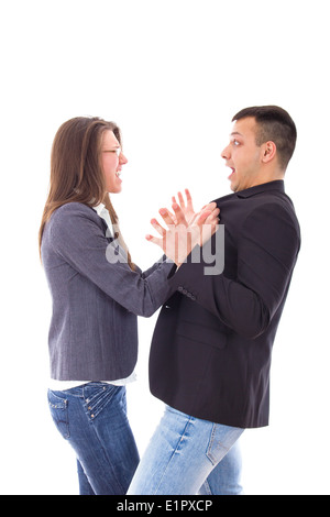 Probleme in Beziehungen. Junges Unternehmen paar Streit, schreien. Stockfoto