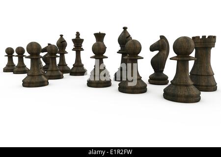 Schwarzes Holz Schachfiguren stehend Stockfoto