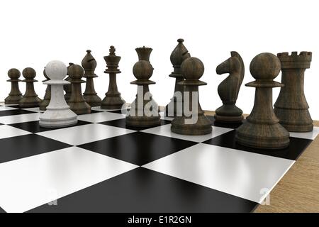 Schwarzen Schachfiguren an Bord mit weißen Bauern Stockfoto