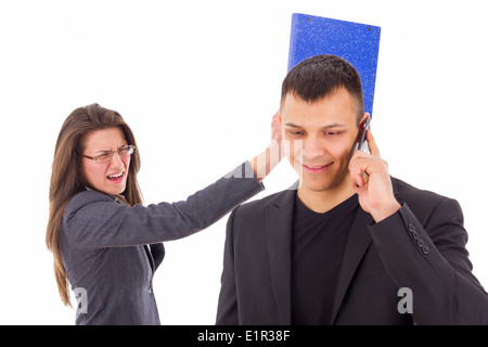 Mann betrügt und Frau Stanz ihn im Kopf Stockfoto