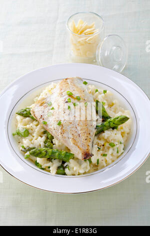 Dorade Filet mit Spargel-risotto Stockfoto