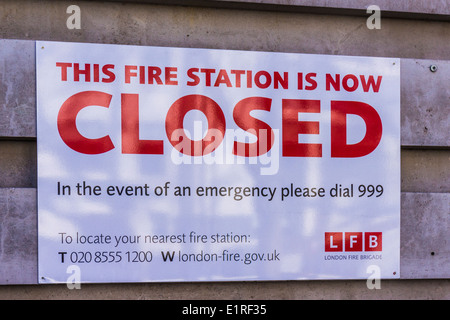 Feuerwache geschlossen Schild - London Stockfoto