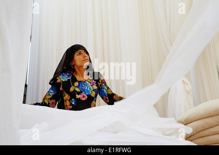 Indien, Rajasthan, Sari Textilfabrik Stockfoto