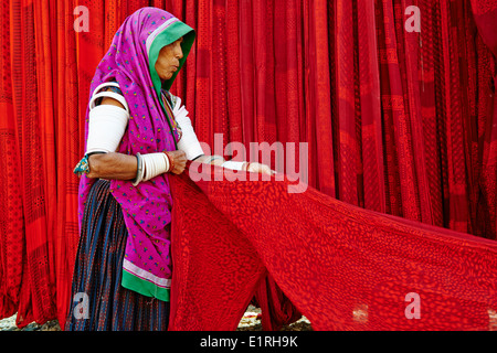 Indien, Rajasthan, Sari Textilfabrik Stockfoto