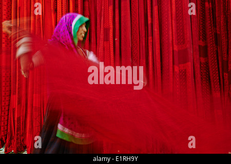 Indien, Rajasthan, Sari Textilfabrik Stockfoto