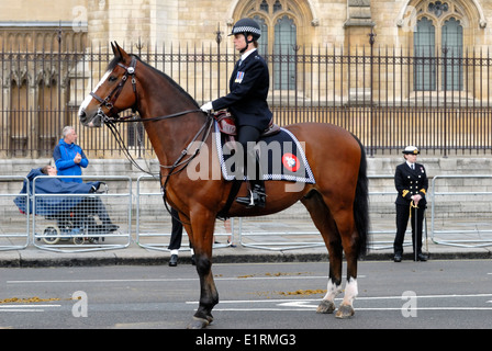 London, England, Vereinigtes Königreich. Berittene Polizistin an der Zustand-Öffnung des Parlaments 4. Juni 2014 Stockfoto