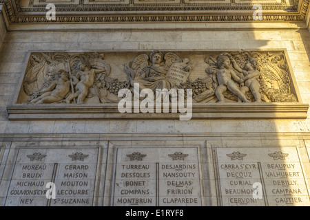 Architektonische Details des Arc de Triomphe in Paris, Frankreich Stockfoto