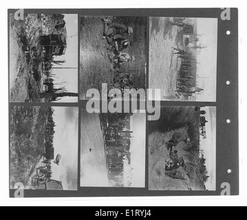 Dieses Bild aus Band 4 des Canadian war Memorials Fund zeigt Soldaten des Indischen Korps, einschließlich der 15. Sikhs und anderer Regimenter, während des Ersten Weltkriegs in Frankreich. Die Soldaten sind an verschiedenen Aktivitäten im Feld beteiligt und spiegeln ihre Kriegserfahrungen an Orten wie Merville und Estaires wider. Stockfoto