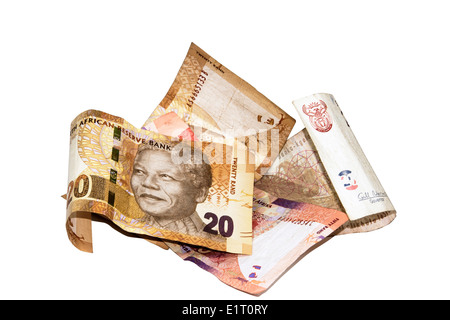 vier südafrikanischen Banknoten mit Nelson Mandela Stockfoto